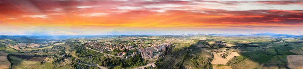 Pienza Toskana Ünlü Ortaçağ Kasabasının Günbatımında Hava Manzarası — Stok fotoğraf