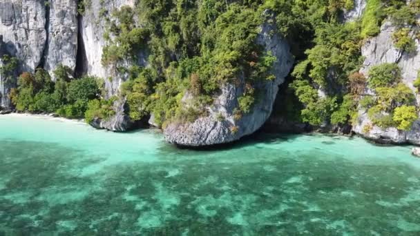 Καταπληκτική εναέρια άποψη του Monkey Beach σε Phi Phi Islands, Ταϊλάνδη — Αρχείο Βίντεο