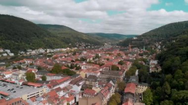 Günbatımında Heidelberg Evleri 'nin hava manzarası, Almanya