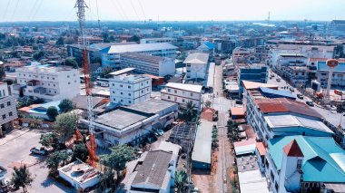 Maeklong şehir manzarasının havadan panoramik görüntüsü, Tayland.