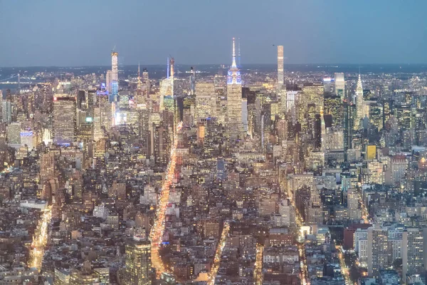 Spettacolare Vista Aerea Dello Skyline Midtown Manhattan Una Bellissima Notte — Foto Stock