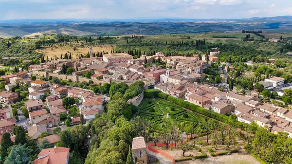 Vista Aérea Incrível San Quirico Cidade Medieval Toscana Itália — Fotografia de Stock