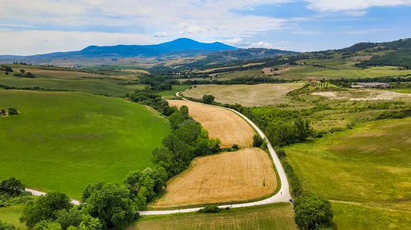 Prachtig Uitzicht Vanuit Lucht Prachtige Toscaanse Heuvels Het Voorjaar Italië — Stockfoto