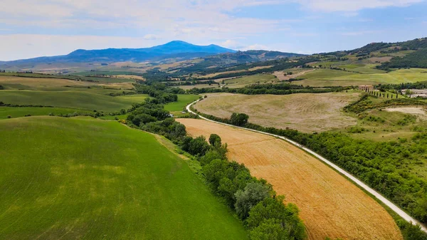 Erstaunliche Luftaufnahme Der Wunderschönen Hügel Der Toskana Frühling Italien — Stockfoto