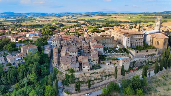 Pienza Toscana Vista Aérea Pôr Sol Famosa Cidade Medieval — Fotografia de Stock