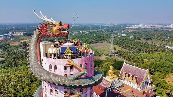 Wat Samphran Tajlandia Grudzień 2019 Widok Lotu Ptaka Słynną Świątynię — Zdjęcie stockowe