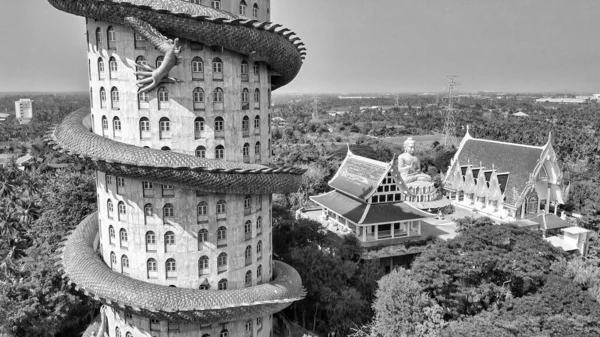 Wat Samphran Tajlandia Grudzień 2019 Widok Lotu Ptaka Słynną Świątynię — Zdjęcie stockowe