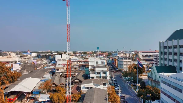Letecký Panoramatický Výhled Město Maeklong Thajsko — Stock fotografie