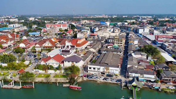 Aerial View Maeklong Railway Market City Skyline Thailand — Stock Photo, Image