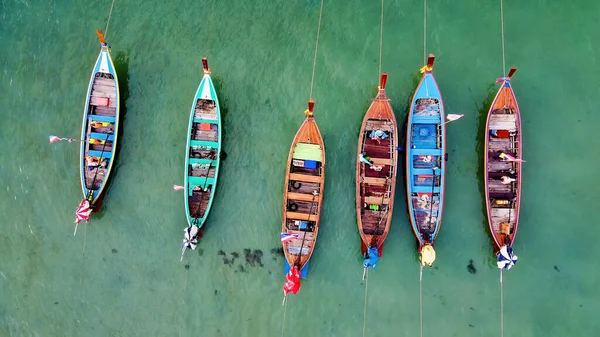 Incrível Vista Aérea Para Baixo Belos Barcos Cauda Longa Tailândia — Fotografia de Stock