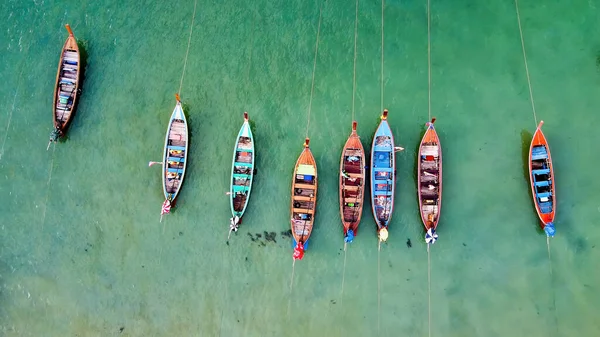 Incroyable Vue Aérienne Vers Bas Beaux Bateaux Queue Longue Thaïlande — Photo