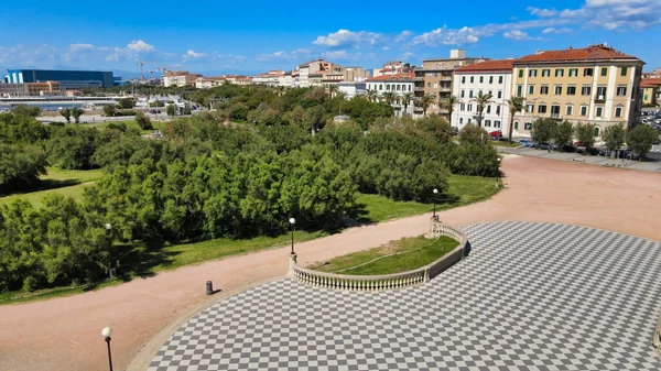 Úžasný Výhled Náměstí Mascagni Leghornu Toskánsku Italské Pobřeží Dronu — Stock fotografie