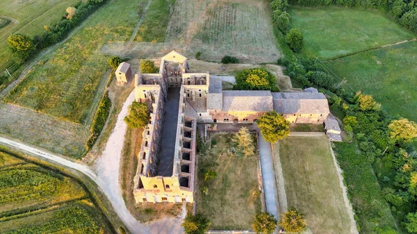 Increíble Vista Aérea Hermosa Abadía San Galgano Con Paredes Sin — Foto de Stock