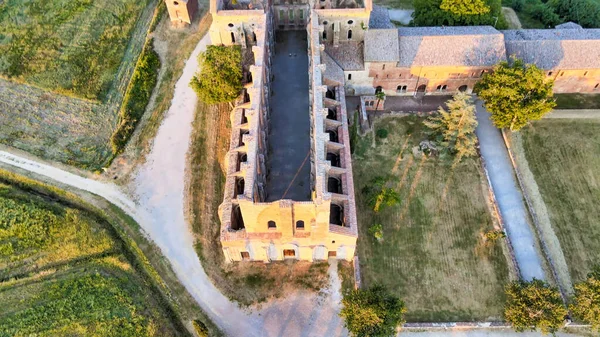 Amazing Aerial View Beautiful San Galgano Abbey Roofless Walls Tuscany — Stock Photo, Image