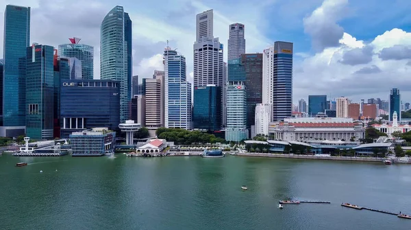 Singapore January 2020 Air View Marina Bay Area Skyscrapers — 图库照片