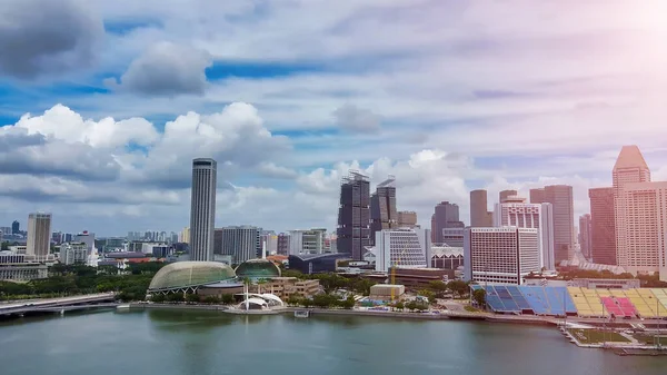 Singapore January 2020 Air View Marina Bay Area Skyscrapers — 图库照片
