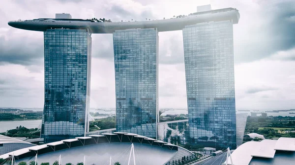 Singapore January 2020 Air View Marina Bay Area Skyscrapers — 图库照片