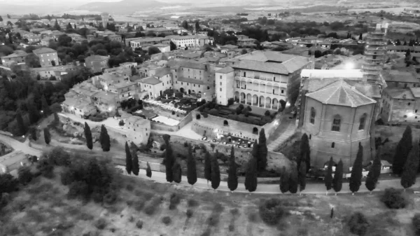 Pienza Toscana Vista Aérea Atardecer Famosa Ciudad Medieval — Foto de Stock