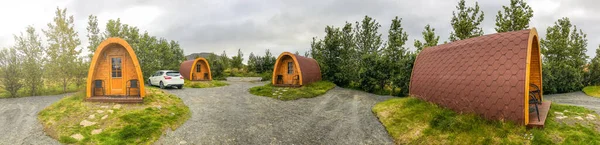 Incredibili Case Legno Islanda Nella Stagione Estiva Ambiente Naturale Del — Foto Stock