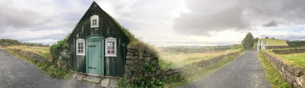 Arbaer Skansen Klasycznymi Islandzkimi Drewnianymi Domami — Zdjęcie stockowe