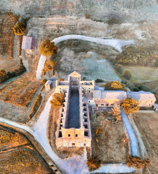 Increíble Vista Aérea Hermosa Abadía San Galgano Con Paredes Sin —  Fotos de Stock