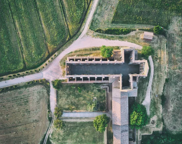 Úžasný Letecký Pohled Krásné Klášter San Galgano Střešními Stěnami Toskánské — Stock fotografie