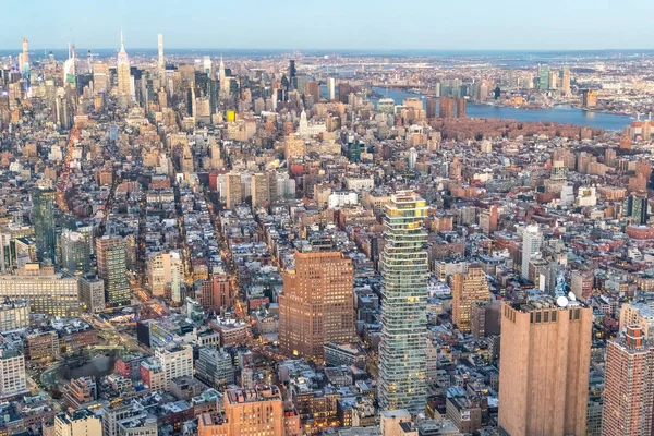 Spettacolare Vista Aerea Dello Skyline Manhattan Una Bellissima Notte New — Foto Stock