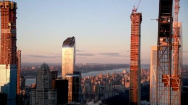 Central Park 'ın kış günbatımındaki hava manzarası, Manhattan, New York, ABD