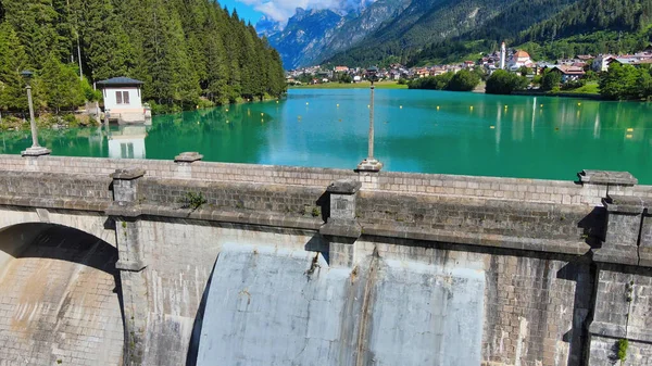 Lago Alpin Barragem Verão Vista Drone Auronzo Dolomitas Italianas — Fotografia de Stock