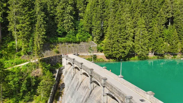 Alpinské Jezero Přehrada Létě Pohled Dronu Auronzo Italské Dolomity — Stock fotografie