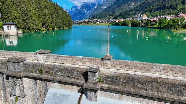 Alpin Lake Dam Summertime View Drone Auronzo Italian Dolomites — Stock Photo, Image
