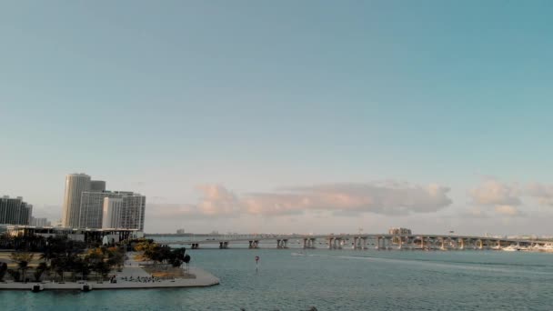 Downtown Miami luchtfoto uitzicht vanaf Ferre Park gebied. Langzame beweging — Stockvideo