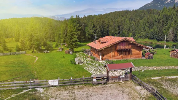 Danta Italy July 2020 Alpin Restaurant Lake Summer Season Aerial — Stock Photo, Image