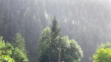 Alpin yaz manzarasında yavaş gök gürültülü fırtına ve sağanak yağmur