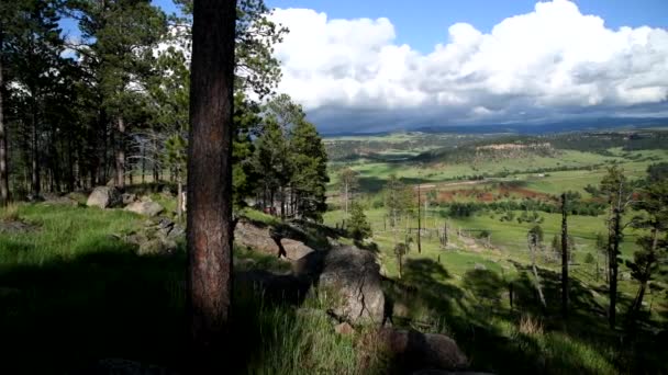 Schöner Panoramablick auf Devils Tower National Monument umgebende Landschaft — Stockvideo