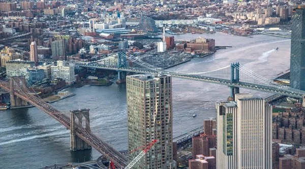 Fantastisk Antenn Utsikt Över New York City Berömda Broar — Stockfoto