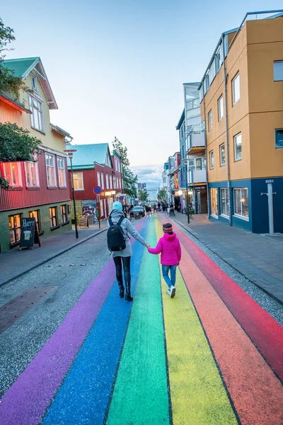 Reykjavik Iceland August 2019 Main City Road Rainbow Street — 图库照片