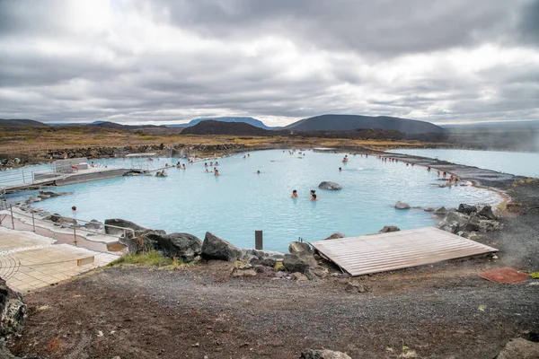 Myvatn Iceland August 2019 Myvatn Nature Baths Tourists Acloudy Summer — 图库照片