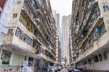 HONG KONG - Mayıs 2014: Yüksek binalarda Kalabalık Konutlar.