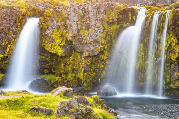 Beautiful Waterfalls Iceland Summer Sunset — Stock Photo, Image