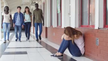 Asyalı kız okulda dört öğrenci tarafından zorbalığa uğramış, okul koridorunda oturuyormuş. Yavaş çekim