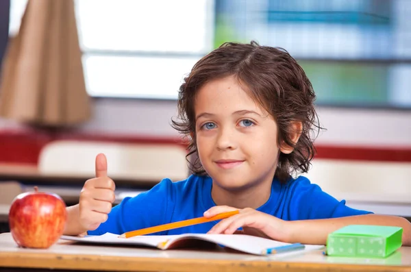 Elementary School Scene Caucasian Schoolboy Classroom — Stock Photo, Image