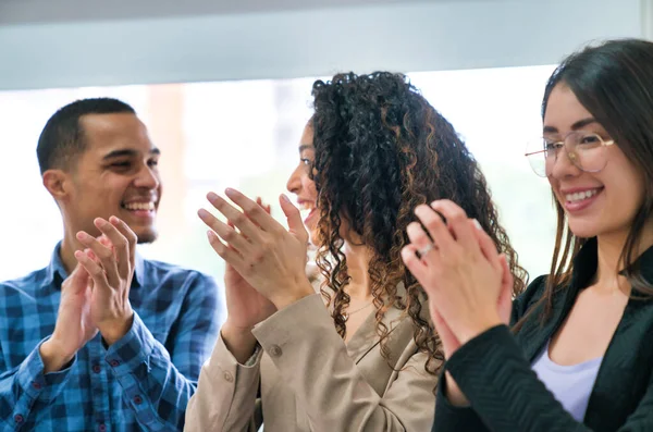 Happy Group Young Coworkers Succeeding Work — Stock Photo, Image