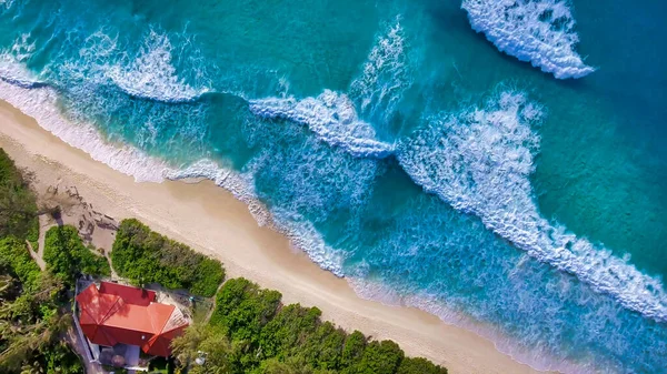 Amazing Overhead Aerial View Island Shoreline Waves Ocean — Stock Photo, Image