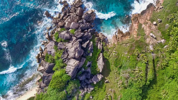 Digue Île Des Seychelles Vue Aérienne Imprenable Sur Plage Océan — Photo