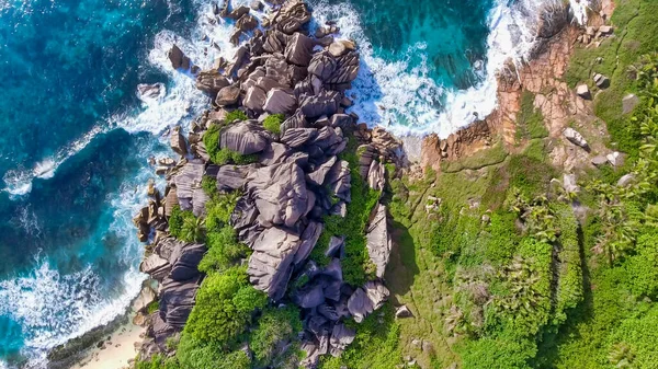 Atemberaubende Luftaufnahme Von Grand Anse Auf Der Insel Digue Seychellen — Stockfoto