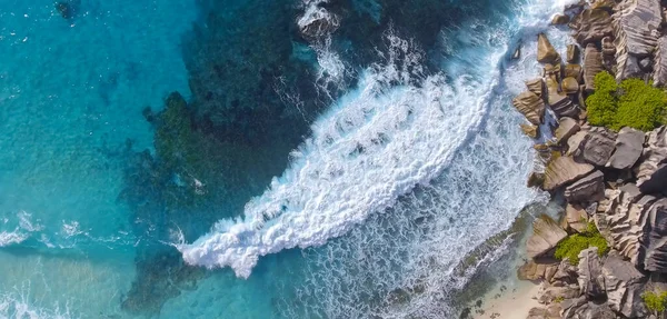 Atemberaubende Luftaufnahme Von Grand Anse Auf Der Insel Digue Seychellen — Stockfoto