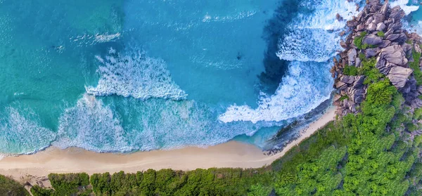 Atemberaubende Luftaufnahme Von Grand Anse Auf Der Insel Digue Seychellen — Stockfoto