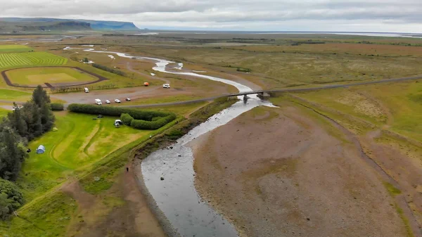 Stjornarfoss Islandia Piękny Widok Lotu Ptaka Wodospadów Sezonie Letnim — Zdjęcie stockowe