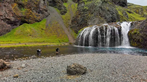 Stjornarfoss Waterfalls Sommersesongen Fantastisk Utsikt Fra Luften Island Naturlandskap – stockfoto